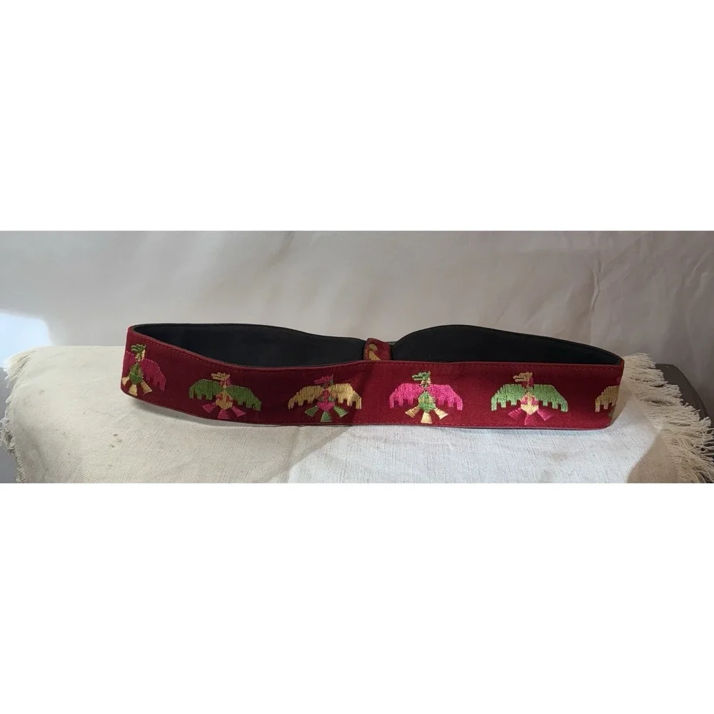 Vintage Red embroidered Thunderbird Indian Eagle belt with hand, hammered buckle